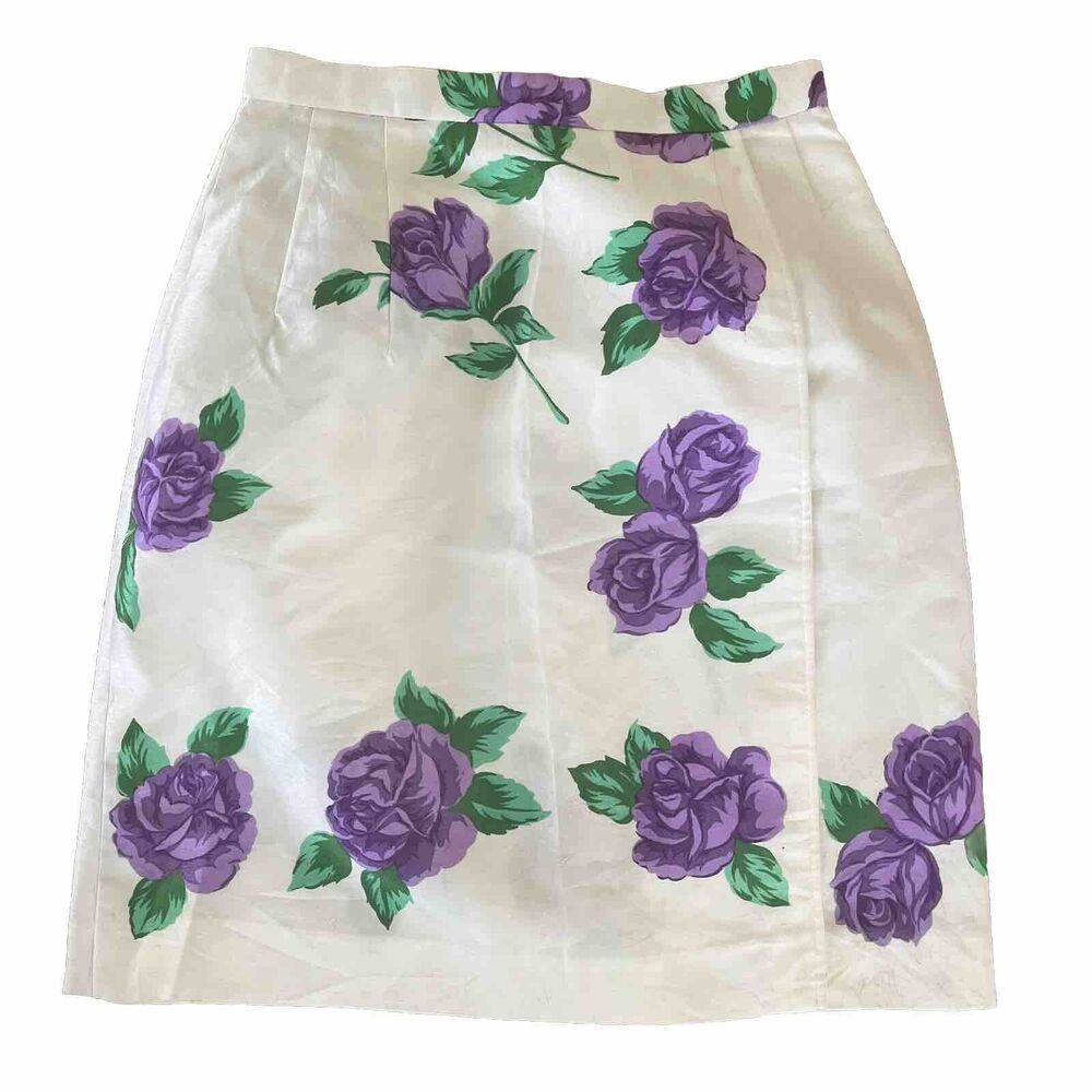 Vintage 80s 90s Japanese White Purple Rose Cottagecore Pencil Wrap Skirt XXS